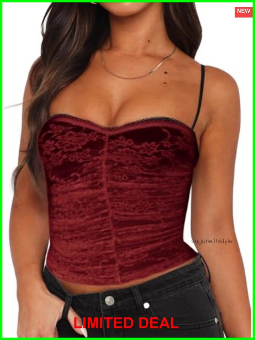 Women Lace Corset Crop Tank Top Built-in Bra Going Out Club Top